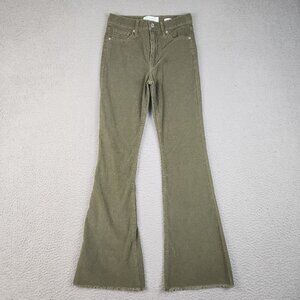 Womens Boho Flare High Rise Corduroy Jeans Size 3/26 Green Slim Fit Bell Bottoms